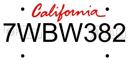 7WBW382 California License Plate