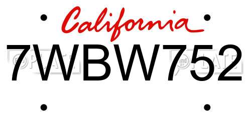 7WBW752 California License Plate