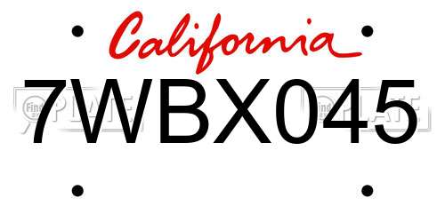 7WBX045 California License Plate
