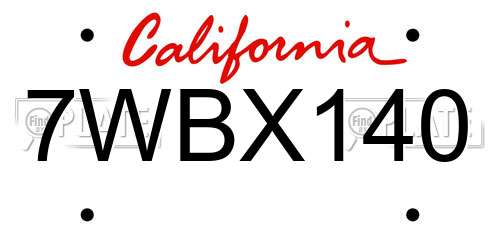 7WBX140 California License Plate