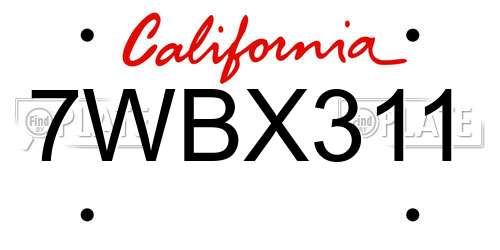 7WBX311 California License Plate