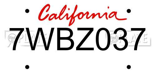 7WBZ037 California License Plate