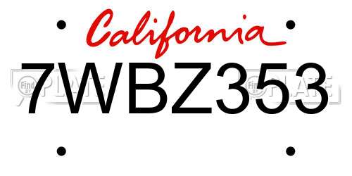 7WBZ353 California License Plate