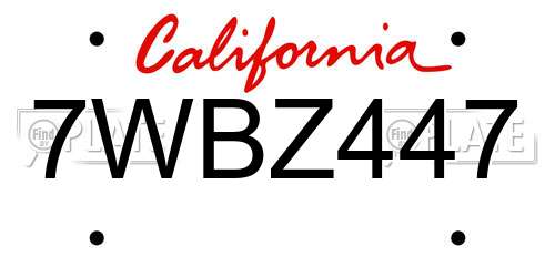 7WBZ447 California License Plate