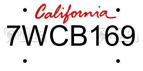7WCB169 California License Plate