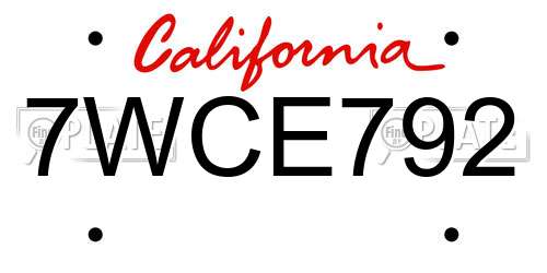 7WCE792 California License Plate