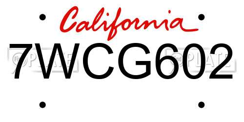 7WCG602 California License Plate
