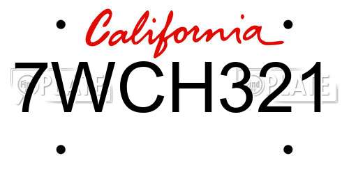 7WCH321 California License Plate