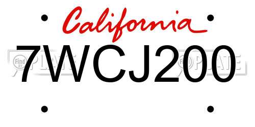7WCJ200 California License Plate