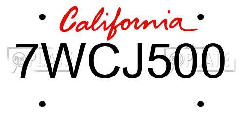 7WCJ500 California License Plate