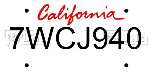 7WCJ940 California License Plate