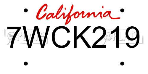 7WCK219 California License Plate