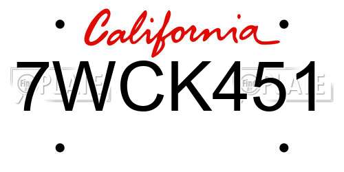 7WCK451 California License Plate