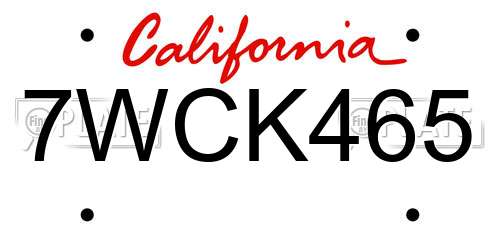 7WCK465 California License Plate