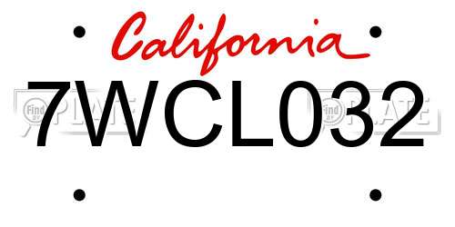 7WCL032 California License Plate