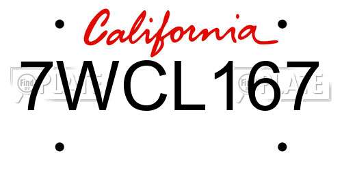 7WCL167 California License Plate