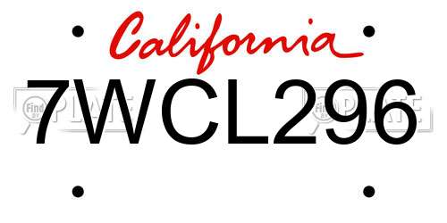 7WCL296 California License Plate
