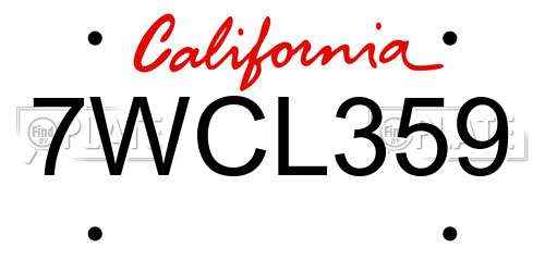 7WCL359 California License Plate