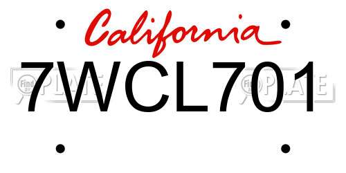 7WCL701 California License Plate