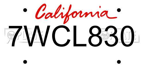 7WCL830 California License Plate