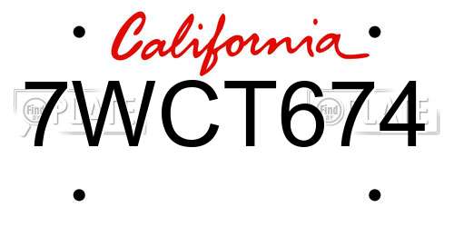 7WCT674 California License Plate