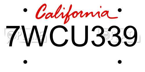 7WCU339 California License Plate