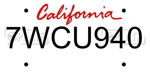 7WCU940 California License Plate