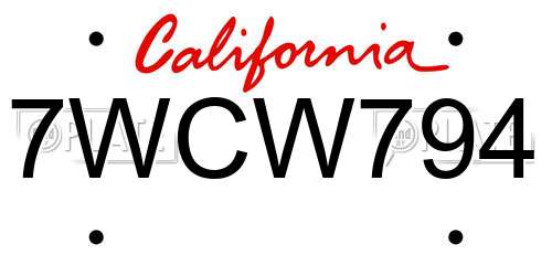 7WCW794 California License Plate