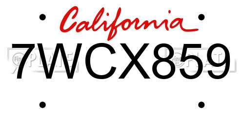 7WCX859 California License Plate