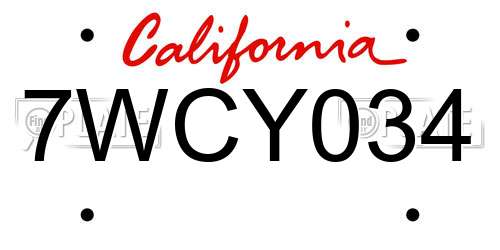 7WCY034 California License Plate
