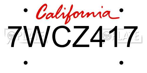 7WCZ417 California License Plate