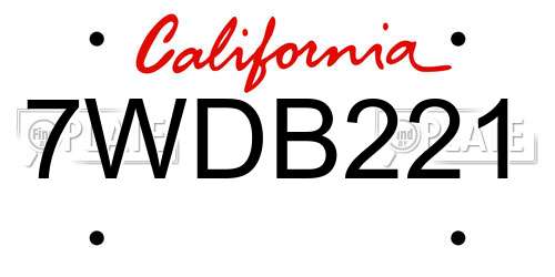 7WDB221 California License Plate