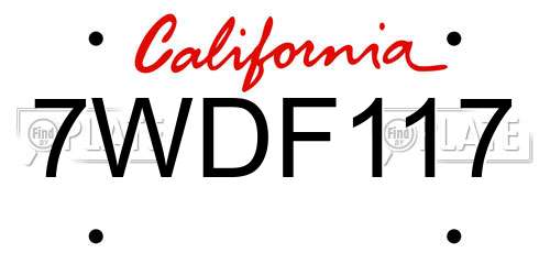 7WDF117 California License Plate