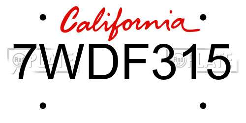 7WDF315 California License Plate