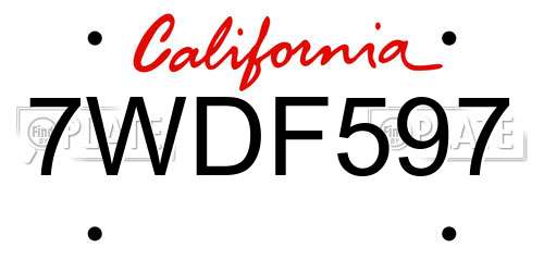 7WDF597 California License Plate