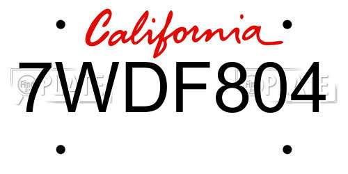 7WDF804 California License Plate
