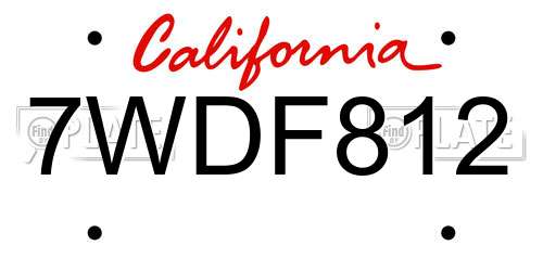 7WDF812 California License Plate