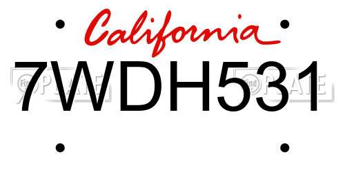 7WDH531 California License Plate