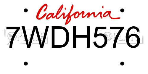 7WDH576 California License Plate