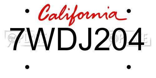 7WDJ204 California License Plate