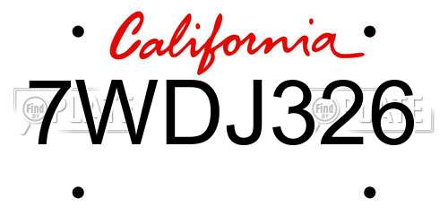 7WDJ326 California License Plate