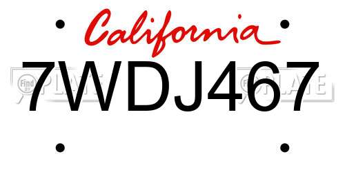 7WDJ467 California License Plate