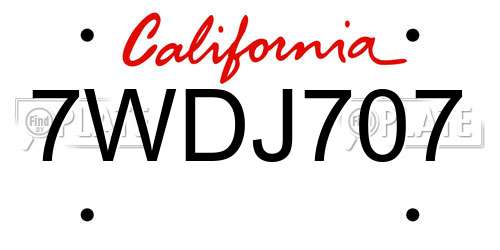 7WDJ707 California License Plate