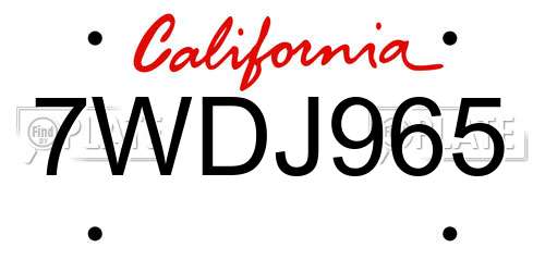 7WDJ965 California License Plate