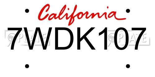 7WDK107 California License Plate