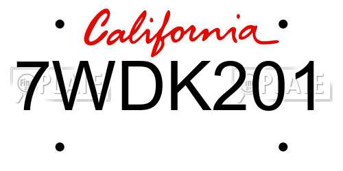 7WDK201 California License Plate