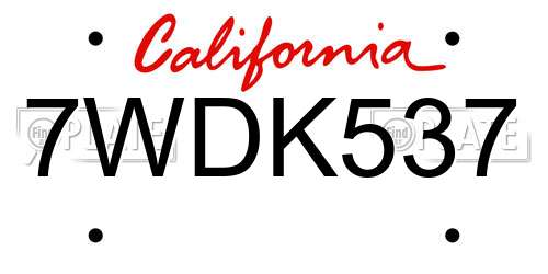 7WDK537 California License Plate
