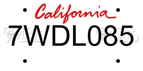 7WDL085 California License Plate