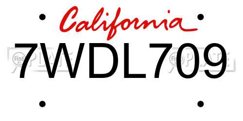 7WDL709 California License Plate