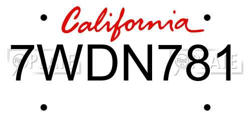 7WDN781 California License Plate